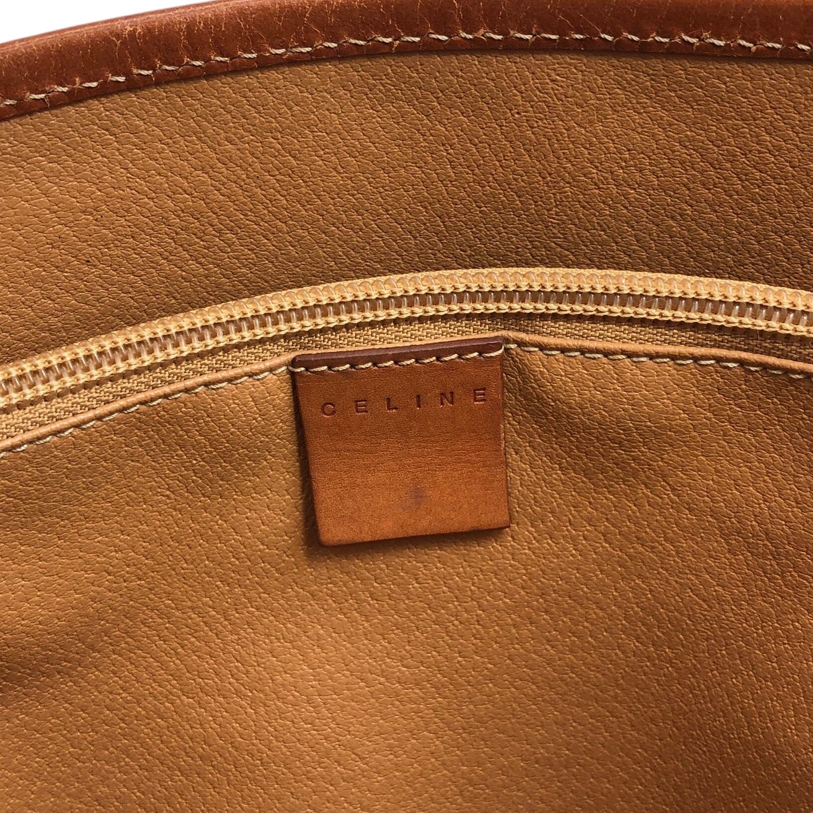 CELINE セリーヌ マカダム ハンドバッグ ブラウン PVC レザー バケツ