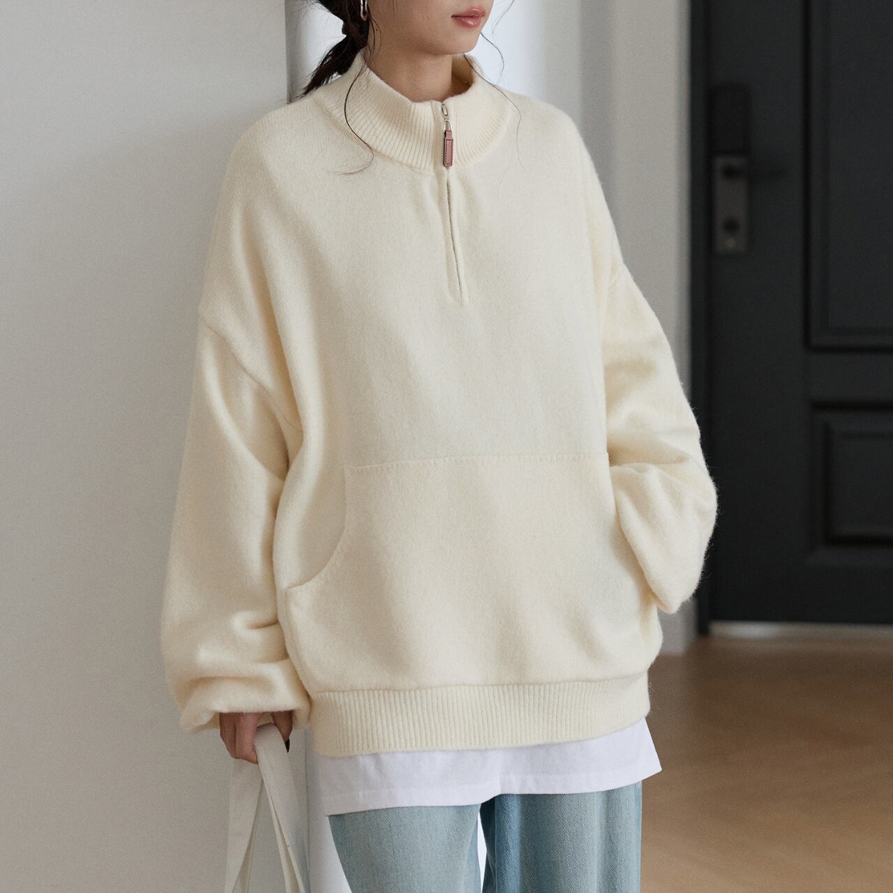 ハーフジップアップオーバーサイズニット a0636