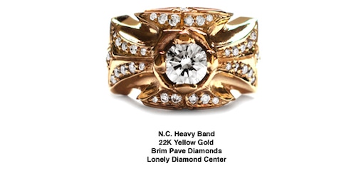 SofferAri ソファーアリ日本代理店　N.C. Heavy Band 22K Gold Brim Pave Diamonds Lonely Diamond Center