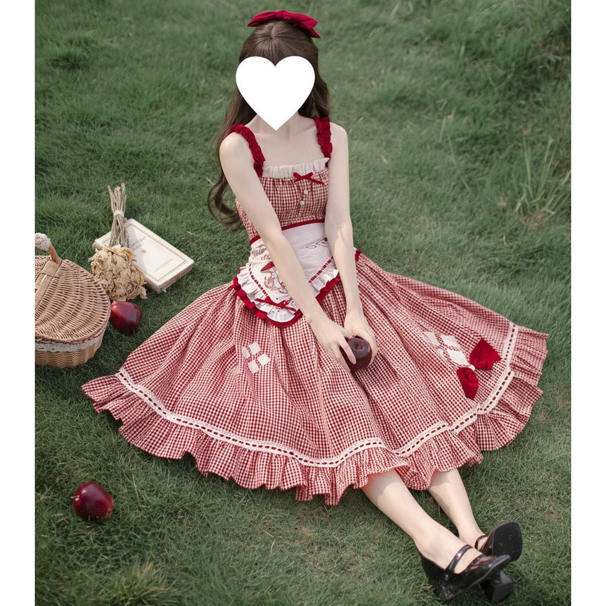 森ガールレッドチェックロングスカートセット：JSK | Maiden's Rêve