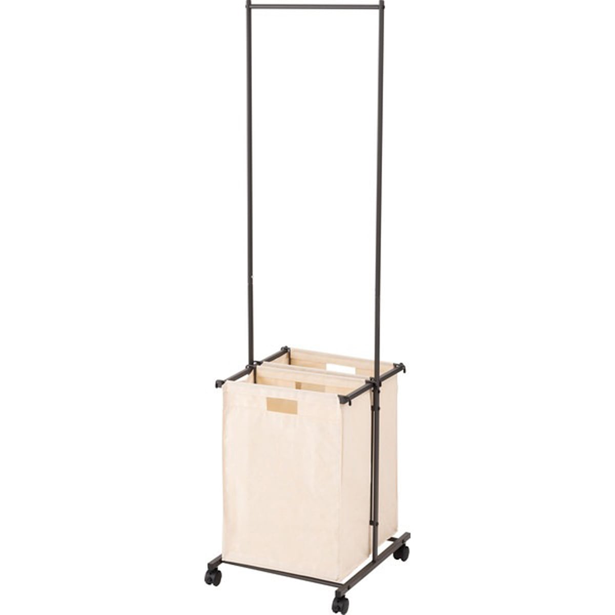 ランドリーハンガー MIP-63DGY MIP-63WH キャスター付き バスケット付き 取り外し スチール 洗濯 ランドリーバスケット 洗濯物 収納 整理 シンプル 洗濯カゴ 洗濯物入れ ダークグレー ホワイト