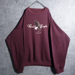 Wine Red Animal Hawk Embroidered Sweat