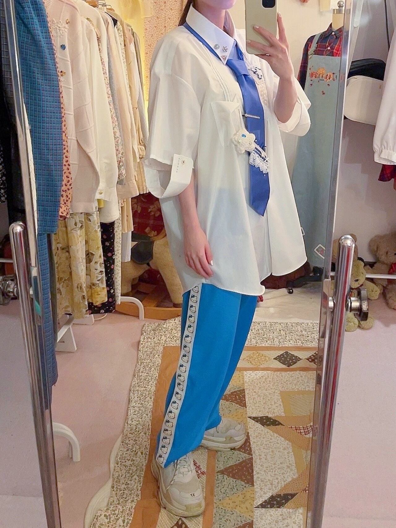 remake ˚✧₊ blue necktie big shirt