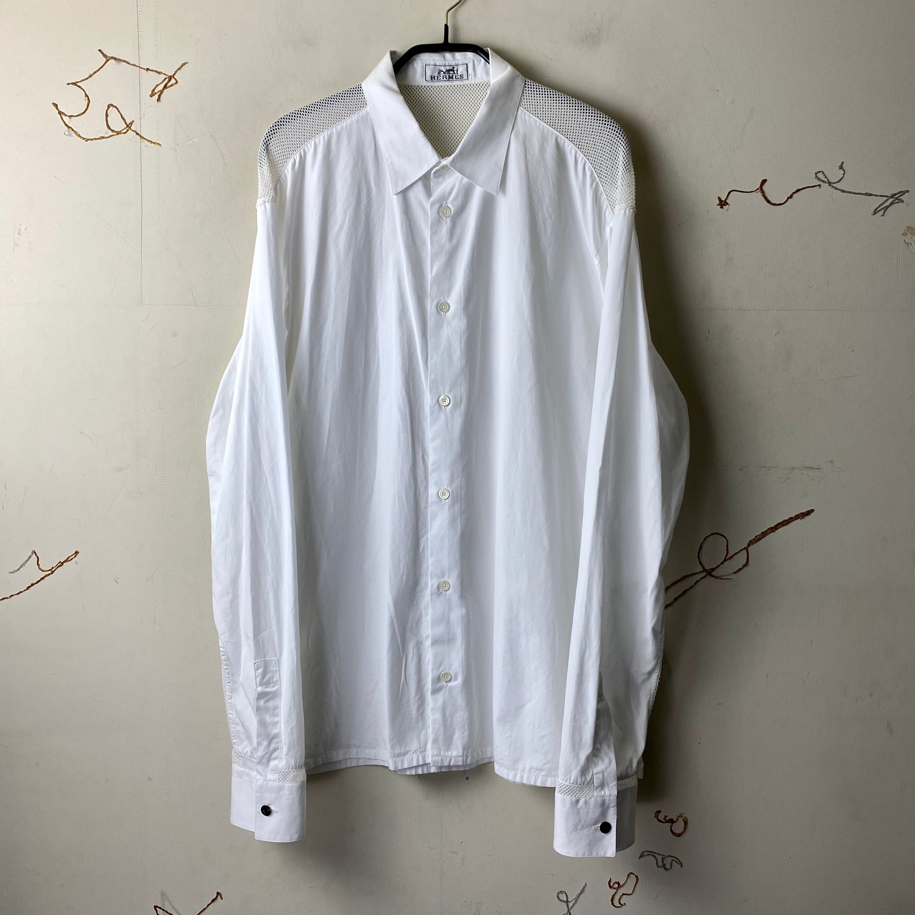 HERMES mesh switching white shirt | NOIR ONLINE 
