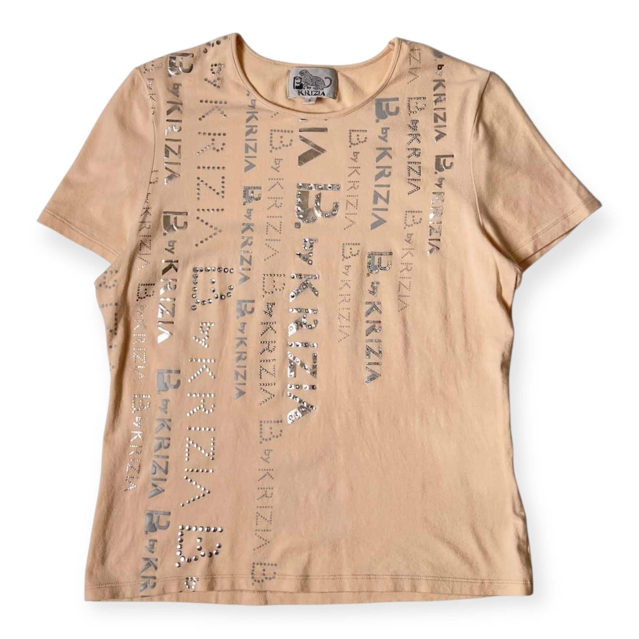 B by KRIZIA ビー バイ クリッツィア ラインストーン ロゴ デザイン 半袖 Tシャツ カットソー L/ペールオレンジ レディース