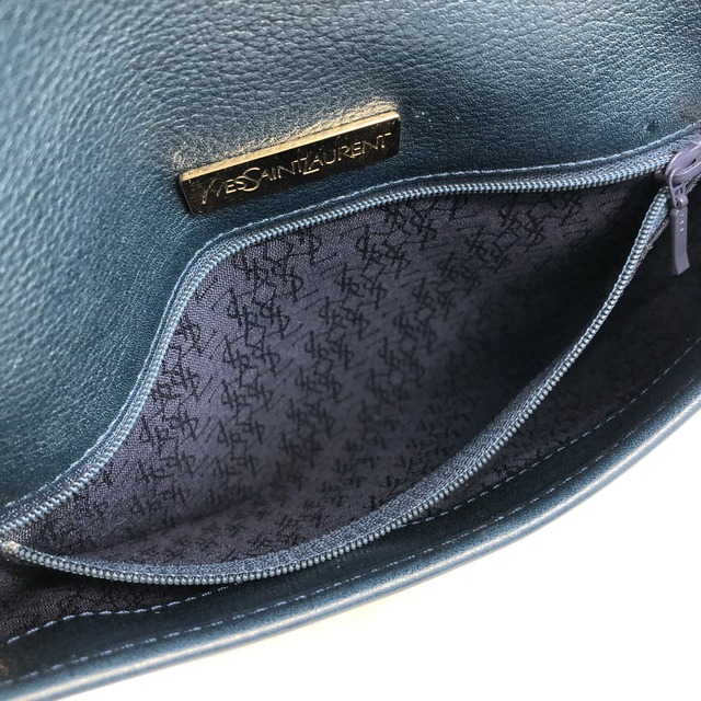Yves Saint Laurent イヴ・サンローラン YSLロゴ レザー ショルダーバッグ ネイビー vintage ヴィンテージ オールド 26gkij