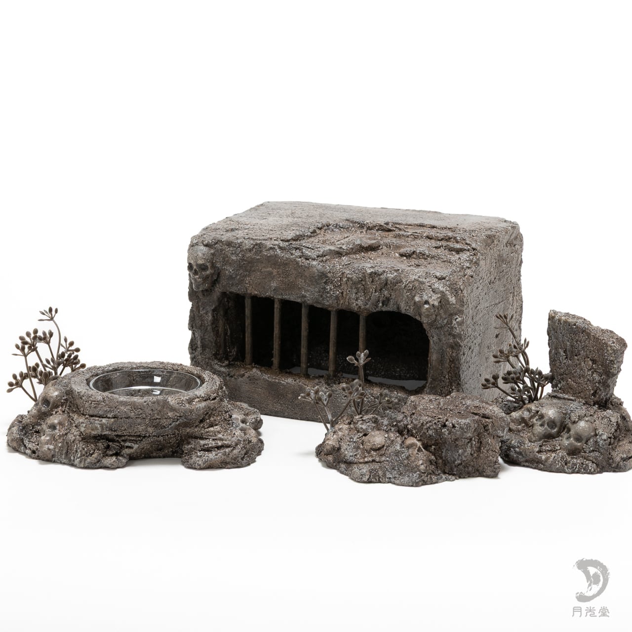 [3] 月光堂 バックボードシェルター 26×27cm (爬虫類/レイアウト) 月光堂 「バックボードシェルターハイタイプ + レイアウトロック + 水