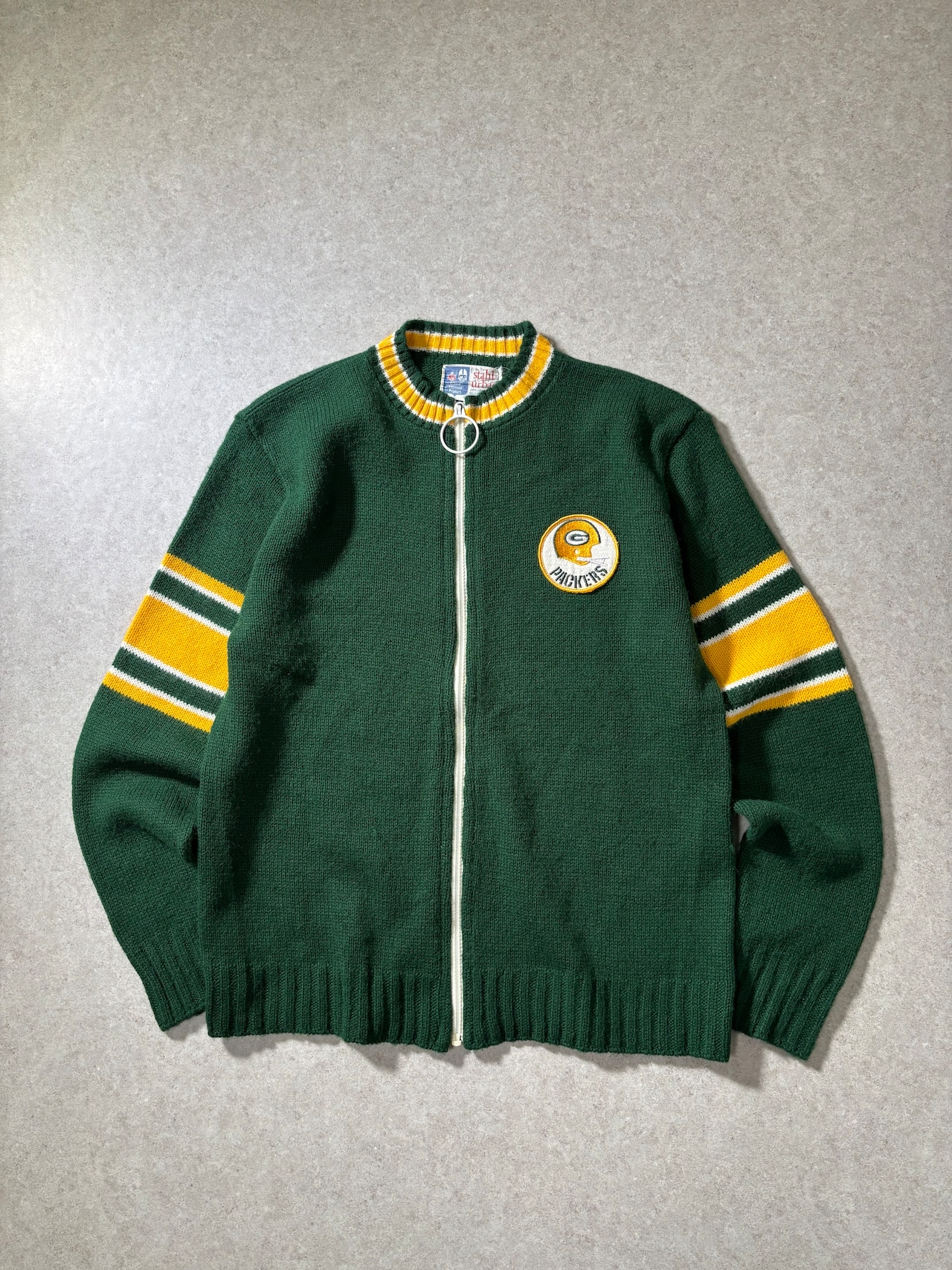 80s packers zip up knit