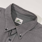 LACOSTE ギンガムチェック BD ボタンダタン 長袖シャツ 4/ブラック×ホワイト メンズ