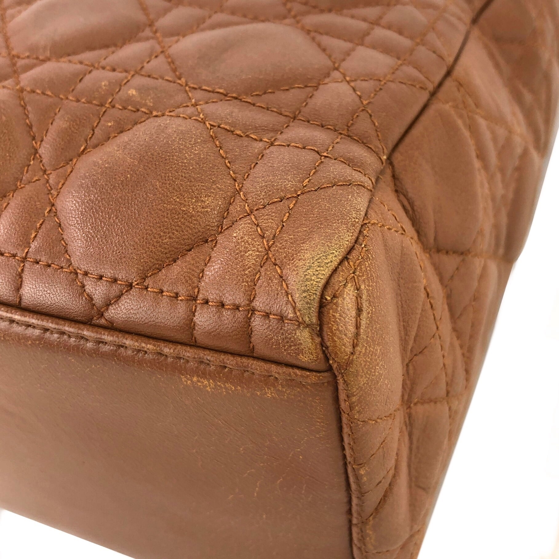 Thrift Dior レザー　ハンドバッグ　ブラウン　ヴィンテージ Christian Dior クリスチャン ディオール レディディオール カナージュ