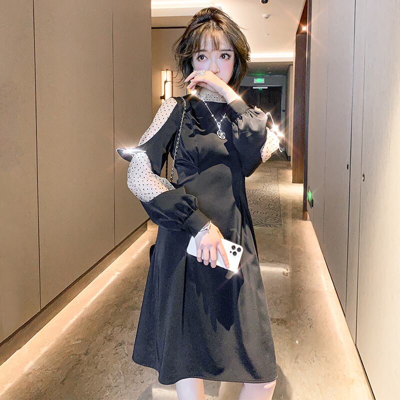 水玉ウェストスリムドレス スプリング リボン 春物 MIUCO45074980542