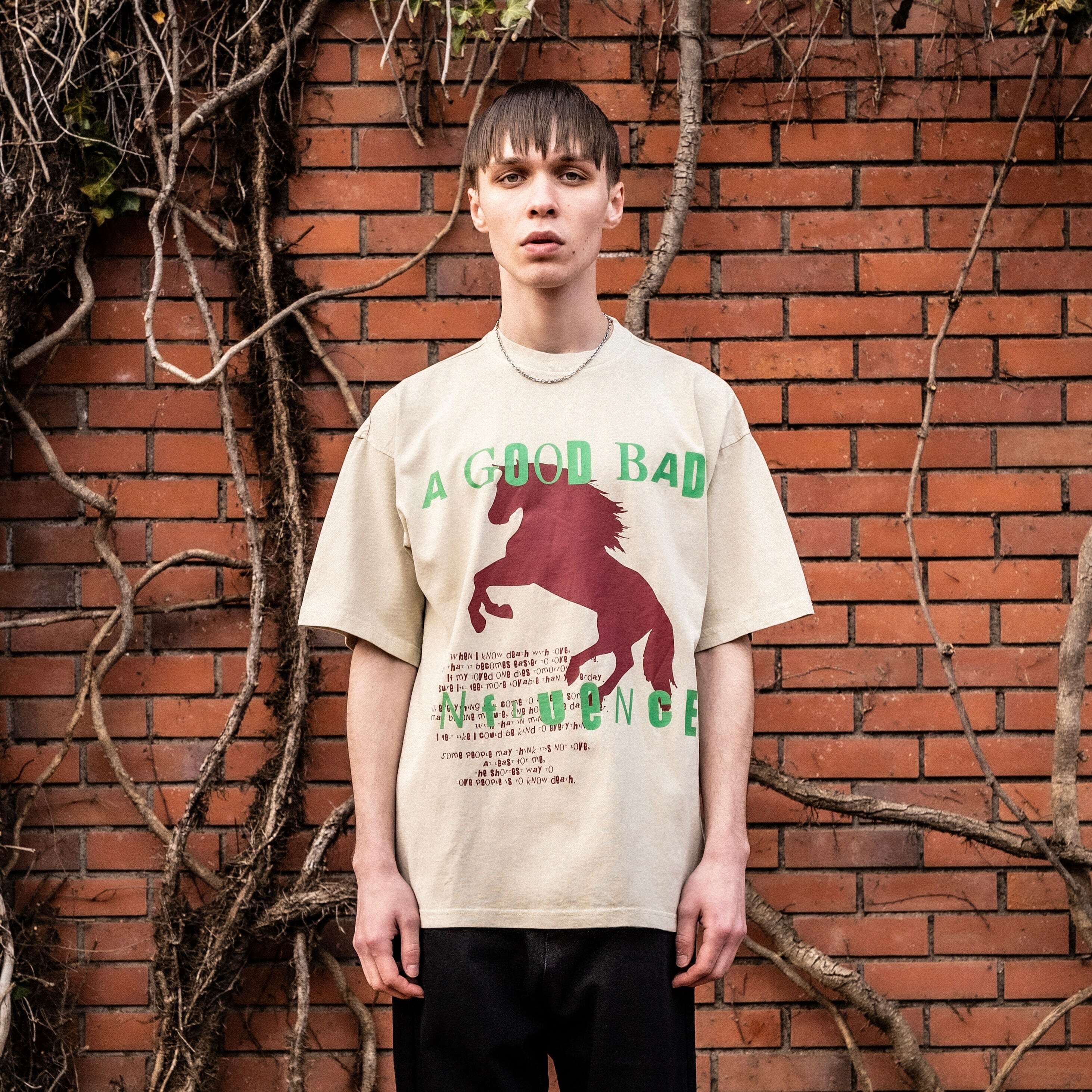 【A Good Bad Influence】HORSE LOGO WASHED T-SHIRT