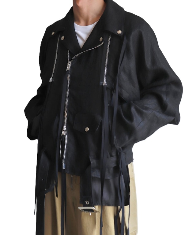 Midorikawa / MID25SS-JK04 LINEN DOCKING RIDERS JACKET (BLACK)