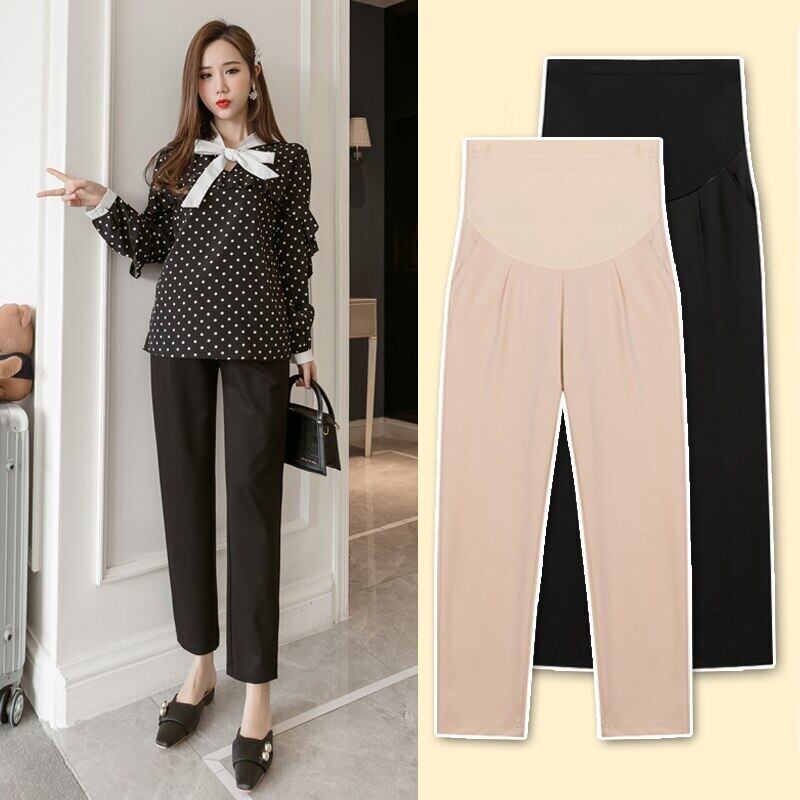 【新作】【送料無料】 112＃9/10長さマタニティストレートパンツ調節可能なベリーパンツ服妊娠中の女性春の妊娠パンツ スプリング 春物 アジャスタブル AL expec364779971438