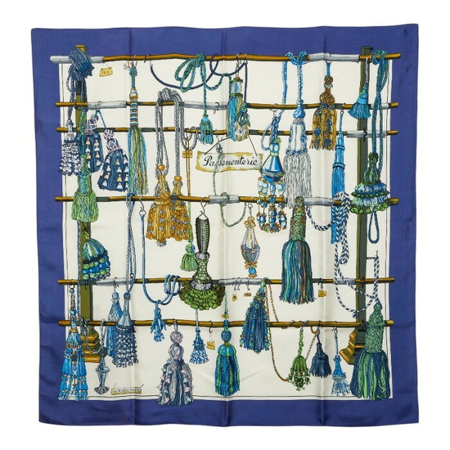 エルメス カレ90 PASEMENTERIE 紐飾り スカーフ ホワイト ブルー マルチカラー シルク レディース HERMES 【中古】
