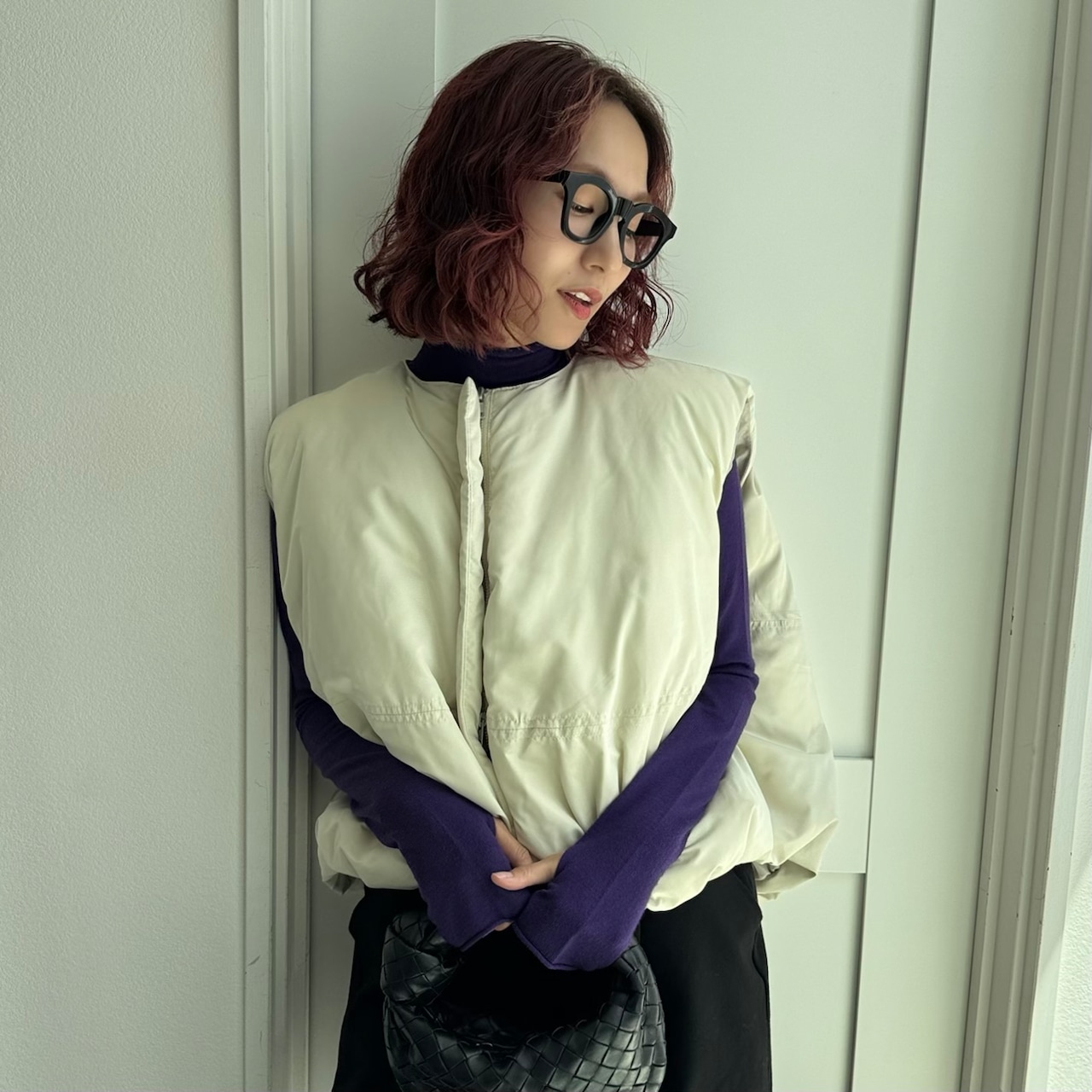 2025くしゅモック指穴knit/パープル