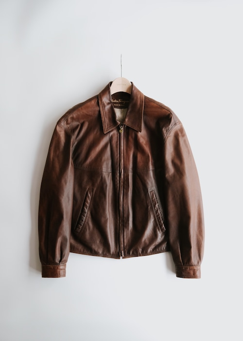 90's Salvatore Ferragamo single zip up leather blouson