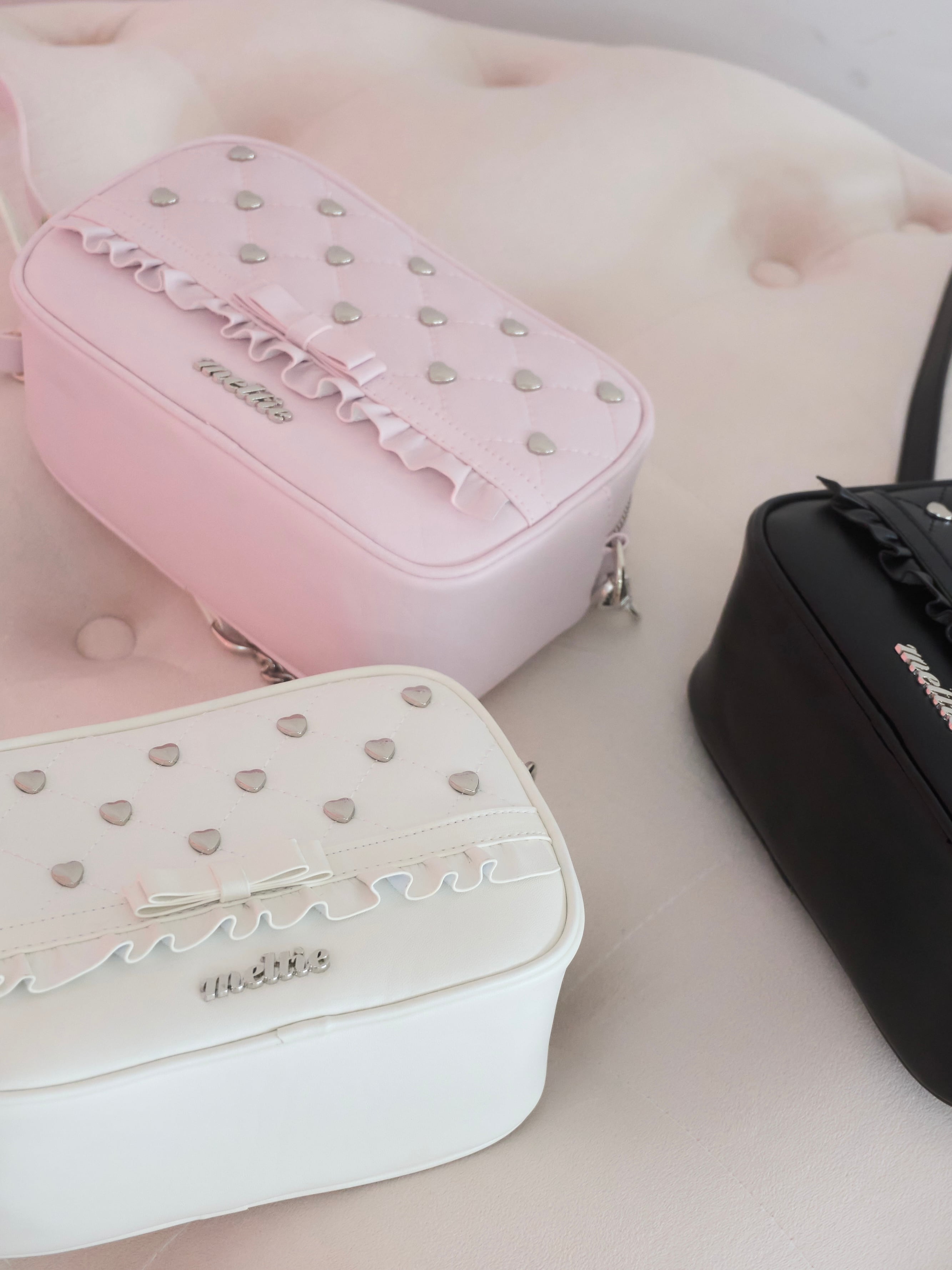 heart studs leather bag