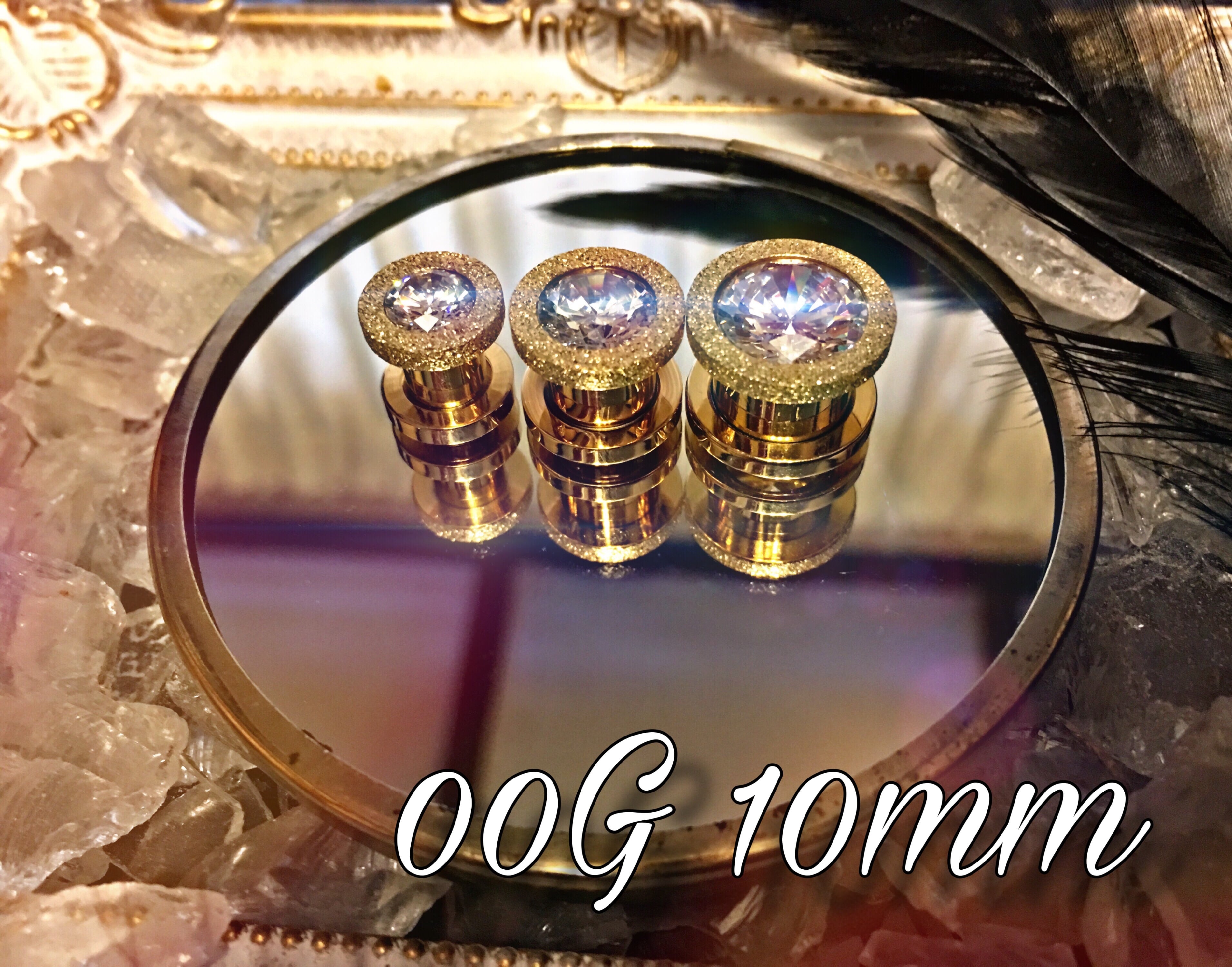 00G 10mm 1pc ゴールド ジュエル フラワー トンネル スティール フレア  ボディピアス