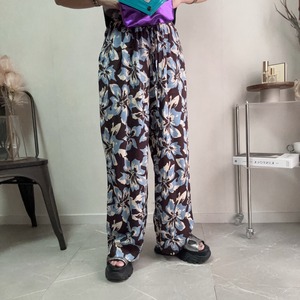 big flower print easy pants【Brown】