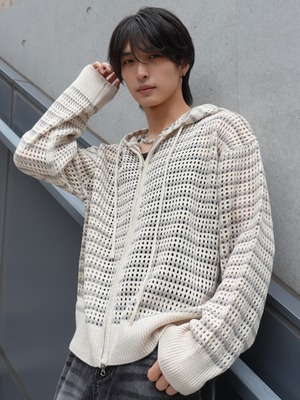 【ALUDE】see-through boarder hoodie(2color)