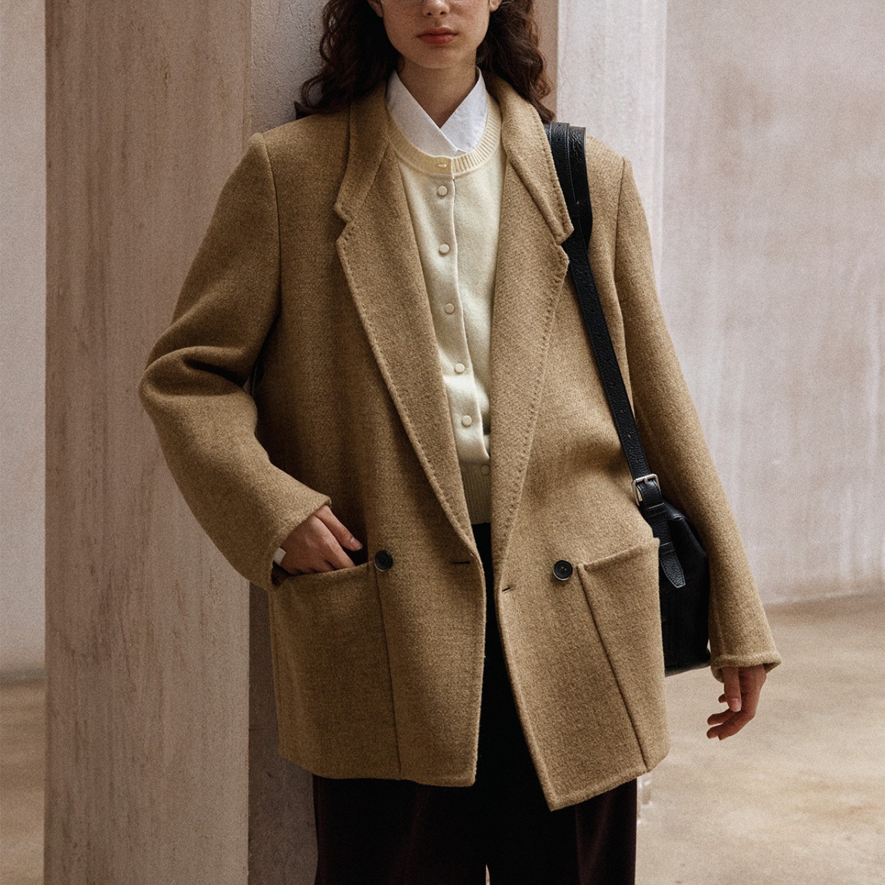 Wool Double-Breasted Oversized  Jacket【2color】  T3591