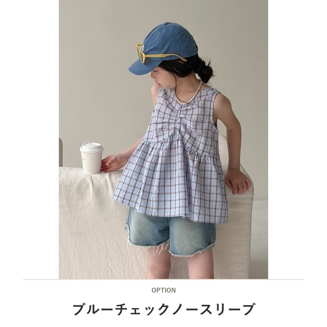 【KID】バックリボンチェックノースリーブブラウス - 2