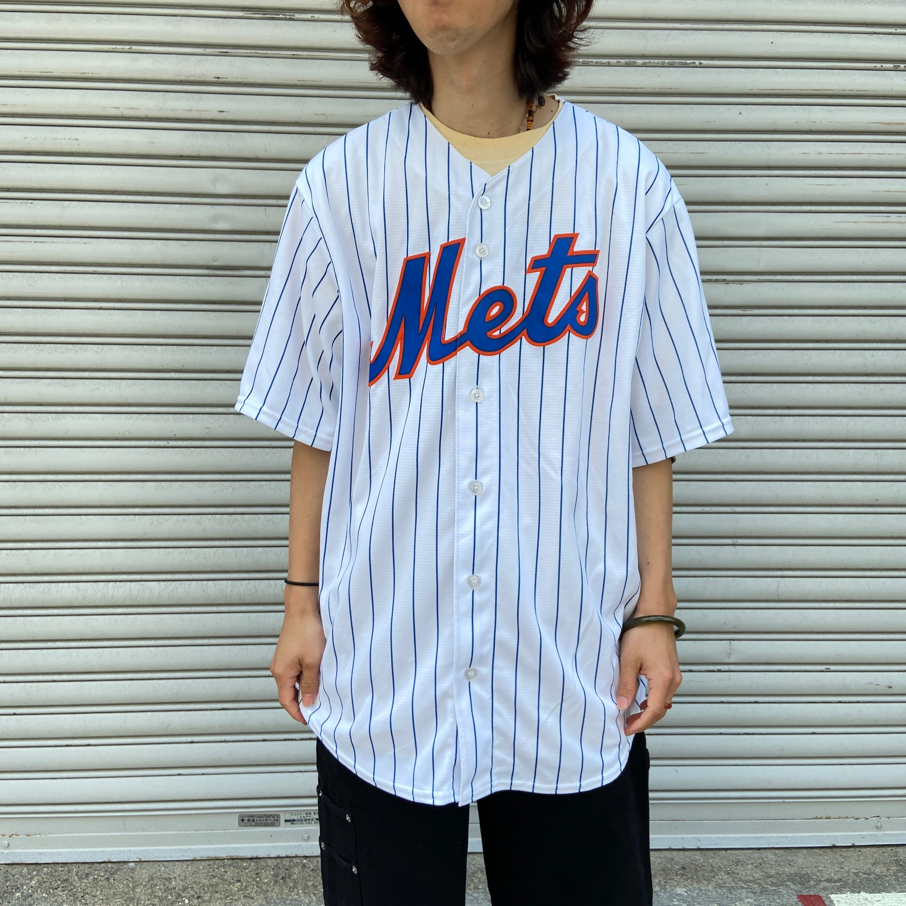 送料無料』majestic ニューヨークメッツ ベースボールシャツ