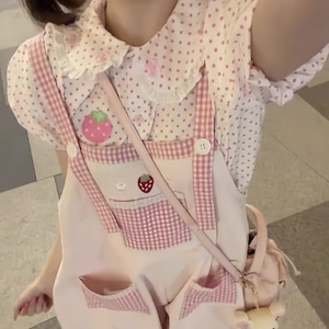 ゆめかわ♡いちごブラウス&カバーオール set97 ゆめかわ♡いちごブラウス&カバーオール set97