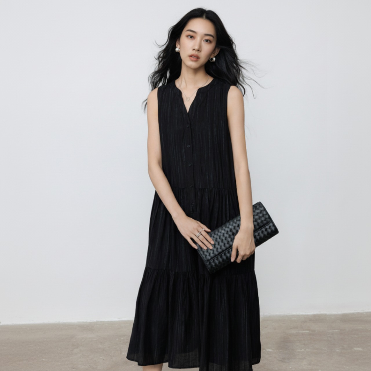 ティアード フロントボタンノースリーブ ワンピース   1color  26065・画像2