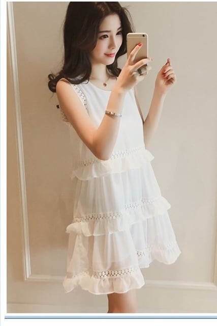 夏服 レディース ミニ丈 ティアードワンピース ノースリーブワンピース