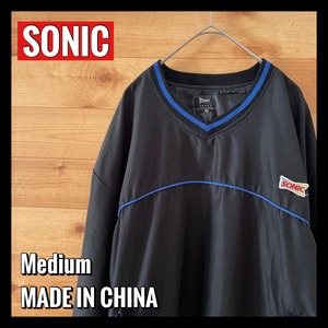 【SONIC】プルオーバー ワンポイント 刺繍ロゴ Vネック Mサイズ US古着