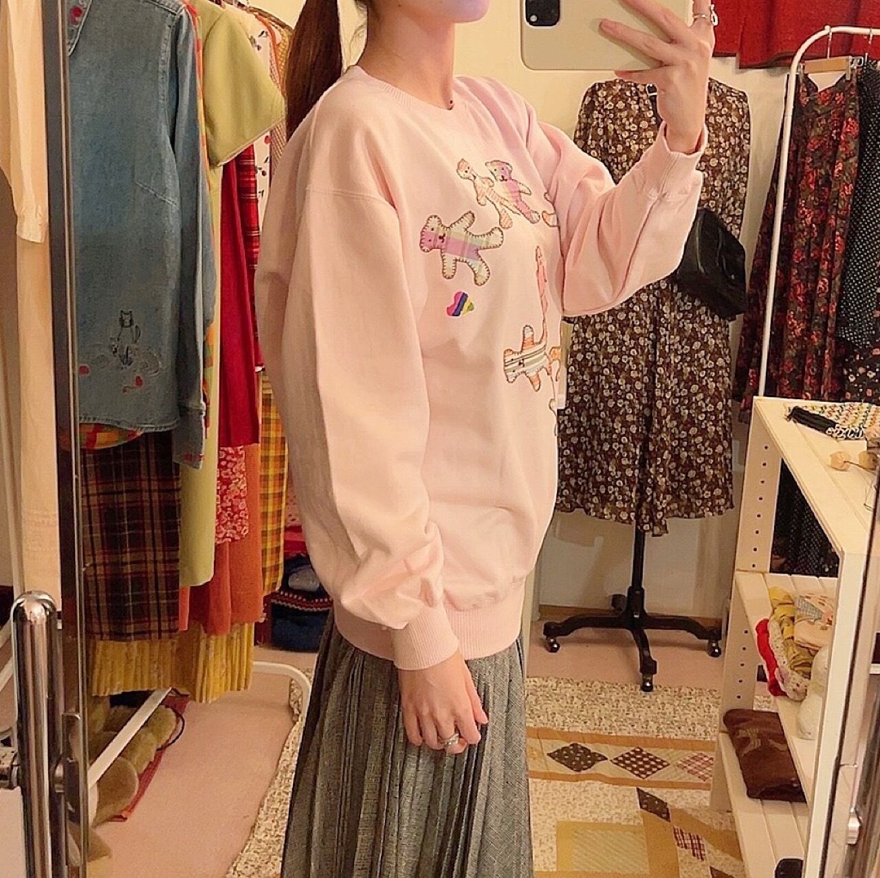 bear patchwork pink sweat