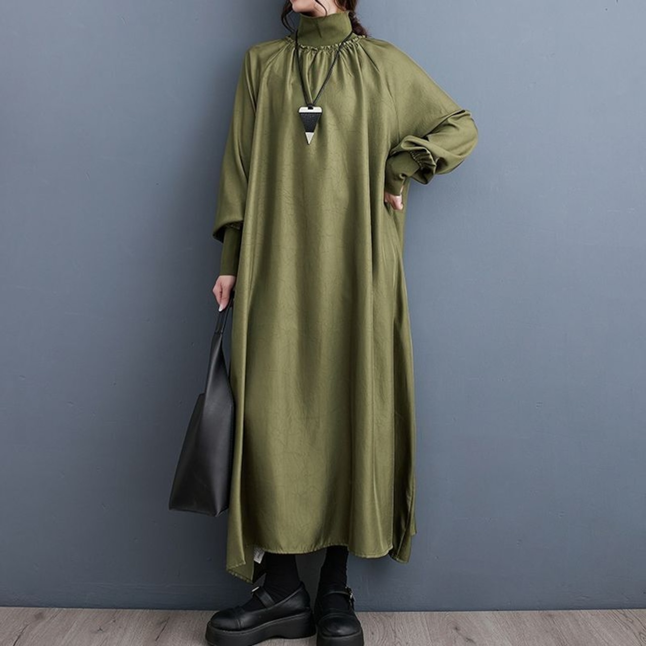 ハイネック バルーン ロングワンピース 00104