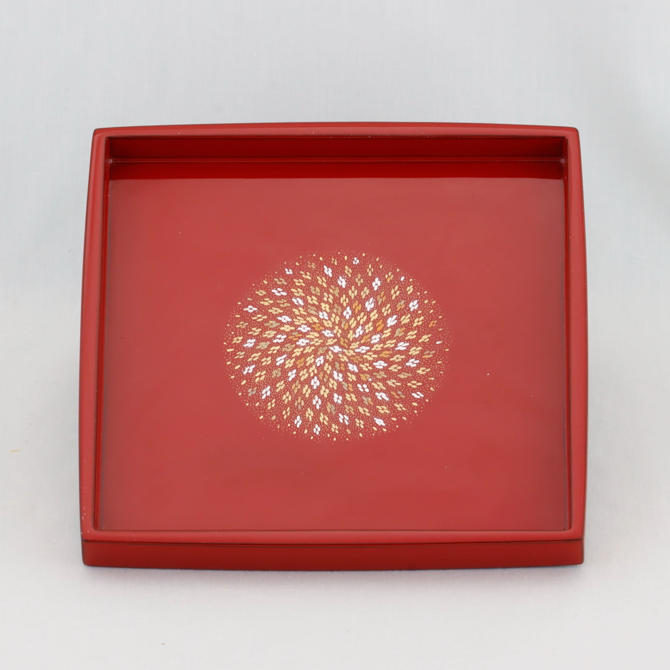 1509 輪島塗 銘々皿／隅立胴張形形／朱塗／小華沈金／五枚組 | 輪島塗