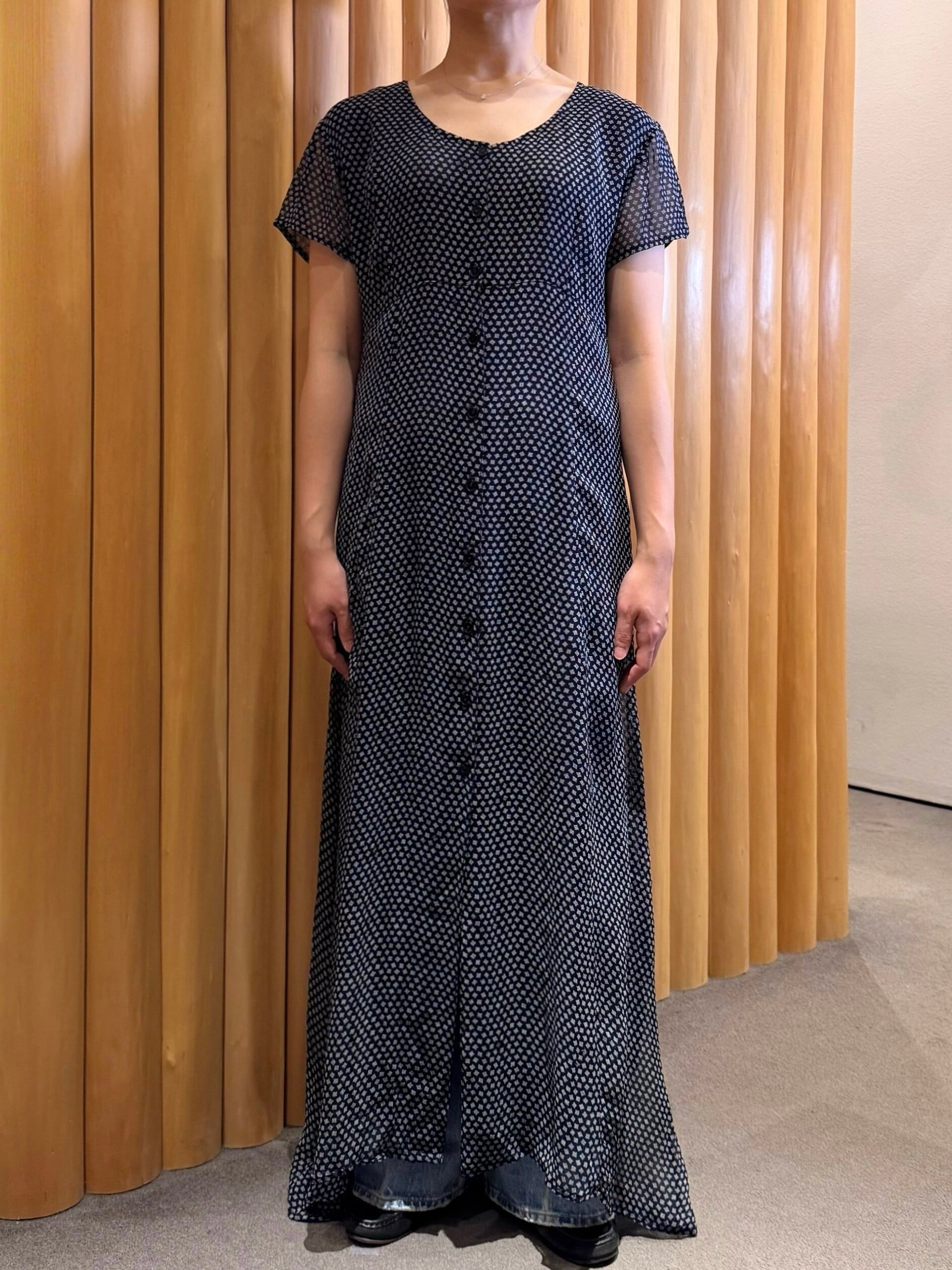 OP1-1 USED SMALL GEOMETRIC PATTERN DRESS -NAVY-