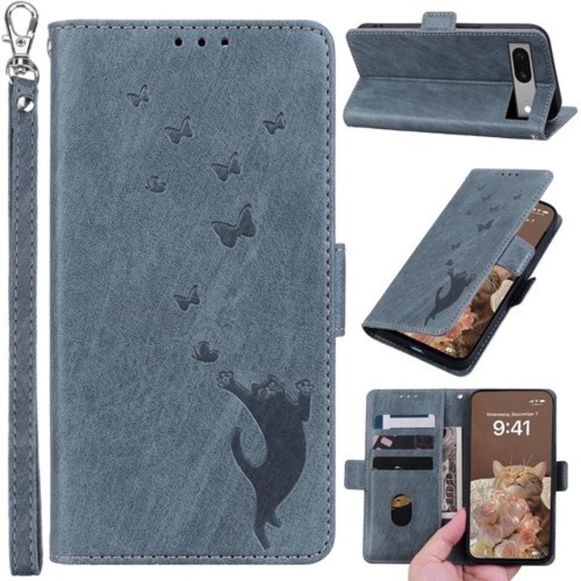 グーグルピクセル8a ケース 手帳型 pixel 8a ケース 手帳型 googleピクセル8a ケース 手帳型 google pixel 8a ケース 手帳型 人気 蝶と猫の3Dパターン スタンド キャッシュポーチ リストストラップ プレミアム耐久性PUレザー コシのある仕上がりを目指します磁気吸引 リストストラップ スマホケース ピクセル8a Pixel 9a 携帯ケースメタリックグレー 24