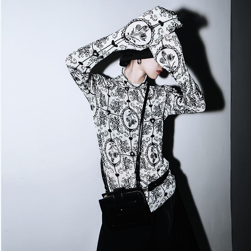 モード系 シャツ プリント メッシュ シアー レトロ きれいめ ストリート系 オルチャン 韓国ファッション 原宿系 10代 代 サブカル系専門店 Ladies Fashion Seasonz