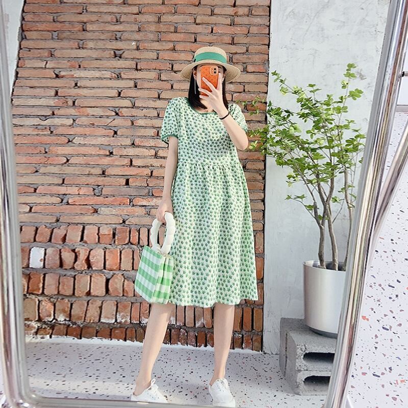 サマーラウンドネックFlowerデザイン スカート 大きめサイズ 大人ガーリー スウィート キュート カジュアル 夏物 Oネック フラワーデザイン ミックスインファッション10637823561