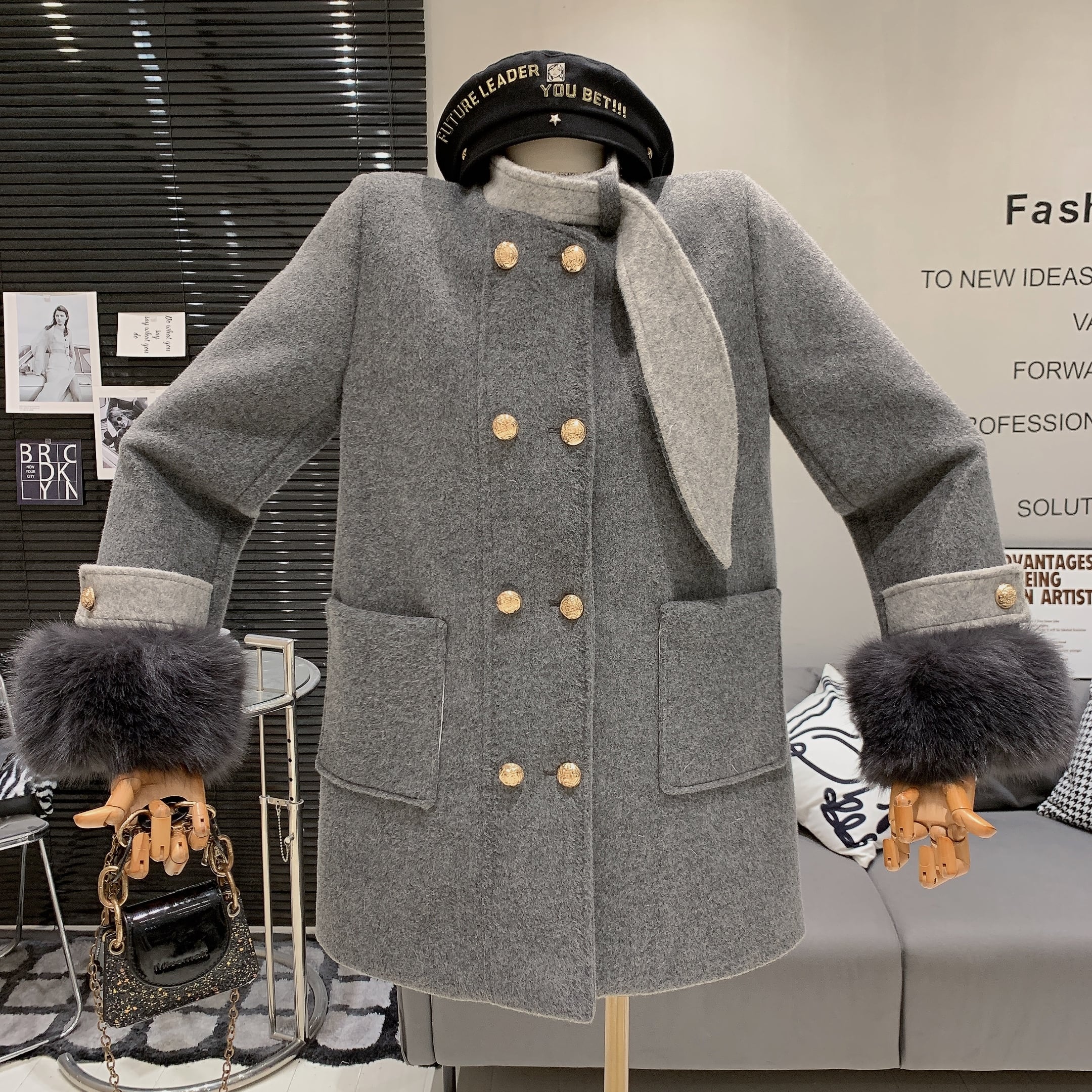 outer】ファーダブルボタンコート M27635 | nanastyle