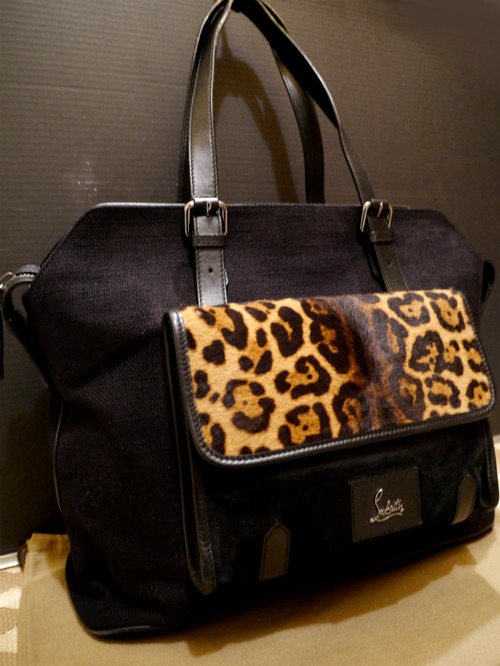 超レア◆ChristianLouboutin クリスチャンルブタン 男女可 ハラコレオパード キャンバスxレザー トート バッグ◆ レオパード切替が個性的♪
