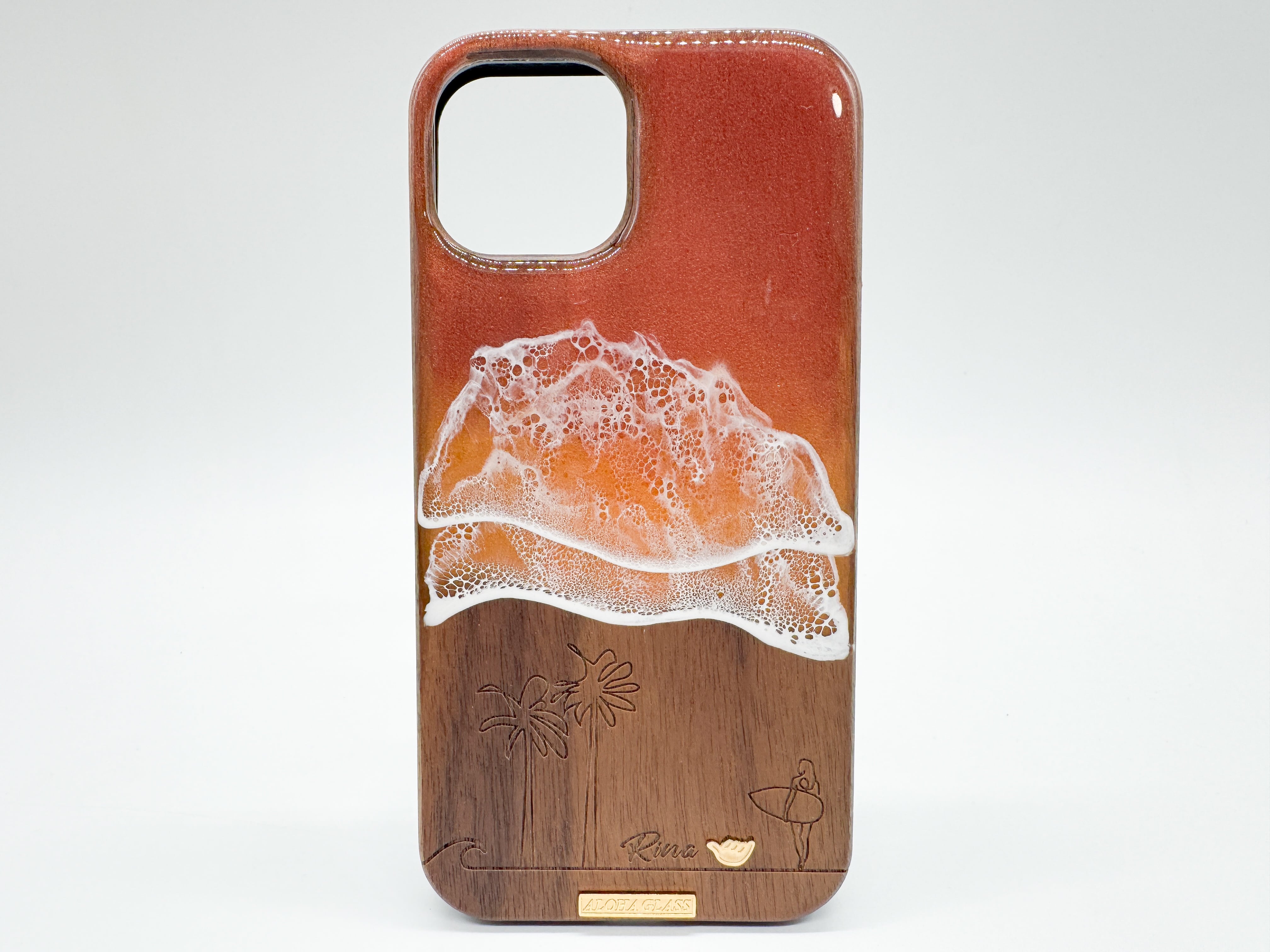 Sunset beach/wood×resin sunset orange wave case(walnut)