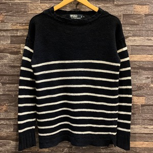 RALPH LAUREN LINEN BORDER GUERNSEY SWEATER NAVY OLD MODEL