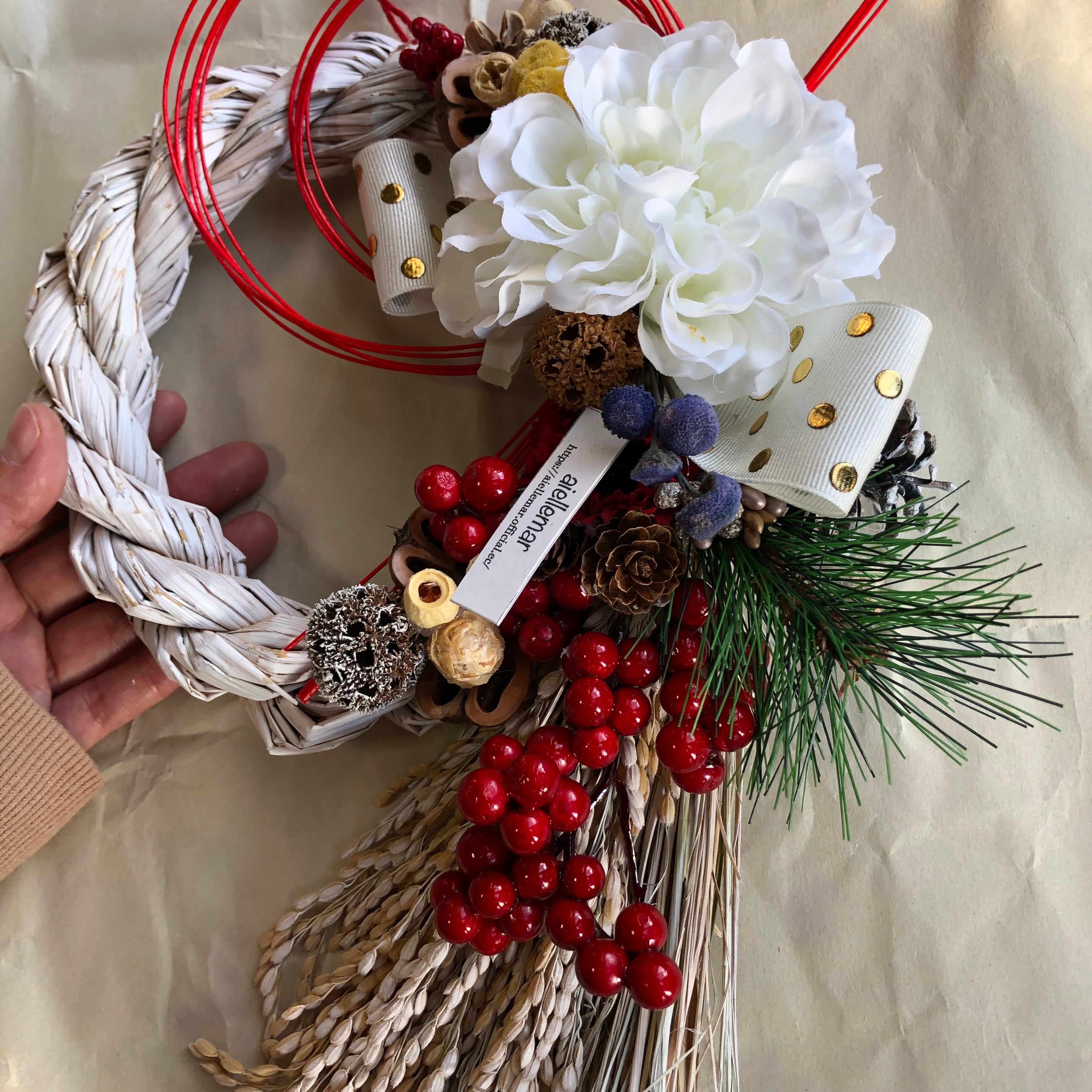 赤いダリアのしめ縄タッセル ♡ 紅白 ♡ お正月飾り 2023 ☸レッド