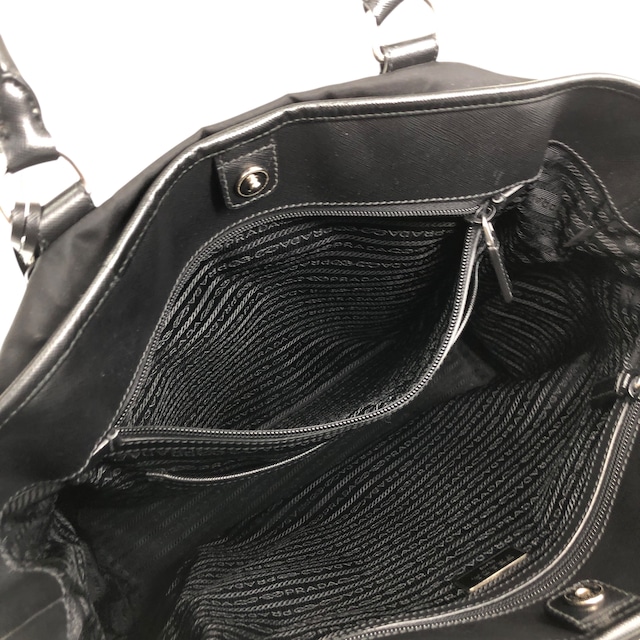 PRADA プラダ トートバッグ ブラック トライアングルロゴ レザー ナイロン 2way サフィアーノ vintage ヴィンテージ オールド a75iug