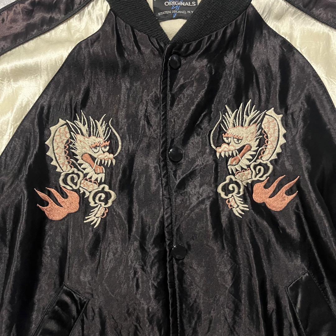 70s スカジャン 龍 日本地図 刺繍 ブラック スタジャンボディ usa製