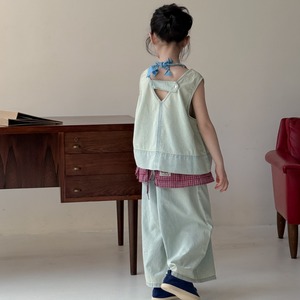 夏バックボタンデザインデニムセット