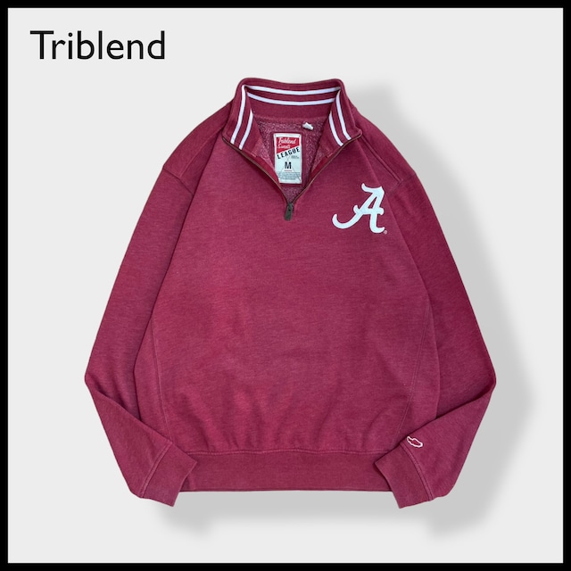 【Triblend】カレッジロゴ アラバマ大学 Alabama 刺繍ロゴ ハーフジップ スウェット プルオーバー 裏起毛 M US古着
