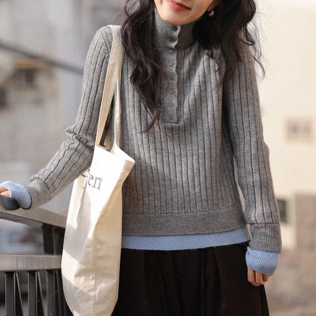 fake two-piece rib knit　J00317