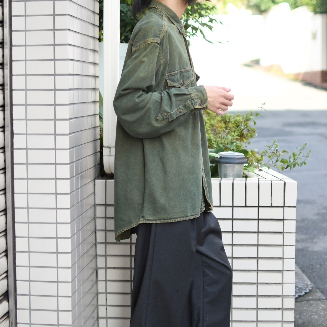 faded design denim shirt